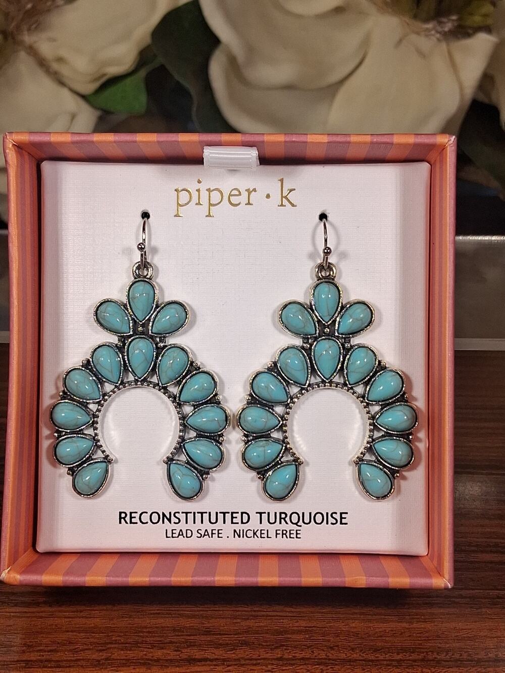 Brand New - Piper K Reconstituted Turquoise Hoop Earrings - Size: 2' inches Fun
